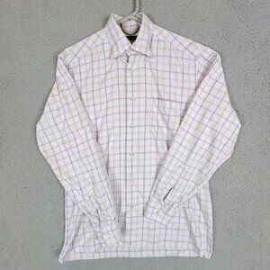 ERMENEGILDO ZEGNA MENS BUTTON DOWN SHIRT SIZE M SOFT LAVENDER WITH STRIPES